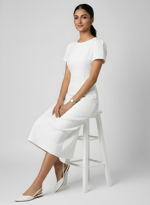 Off White Short Sleeve Bodycon Dress