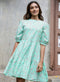Diagonal Cut Block Green Printed Dress