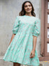 Diagonal Cut Block Green Printed Dress