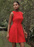 Red Sleeveless Back Tie Cotton Dress