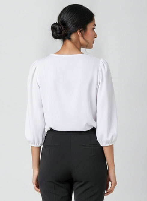 Off White Puff Sleeve Chiffon Top