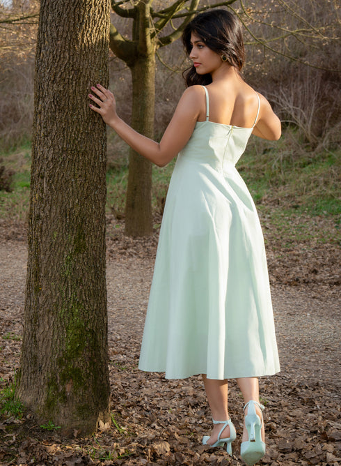 Deep V Neck Cotton Midi Dress Mint