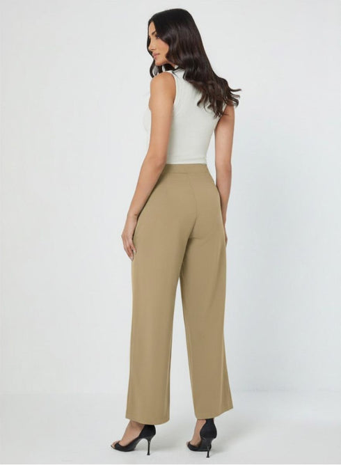 Khaki Green Waist Tab Detailed Formal Pant