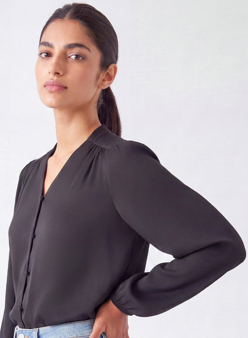 Black Rose Long Sleeve Chiffon Top