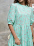 Diagonal Cut Block Green Printed Dress