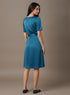 Teal Blue Satin Front Slit Dress