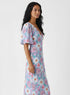 Curved V Neck Paneled Satin Printed Dress
