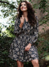 Printed Neck Tie Long Sleeve Dress