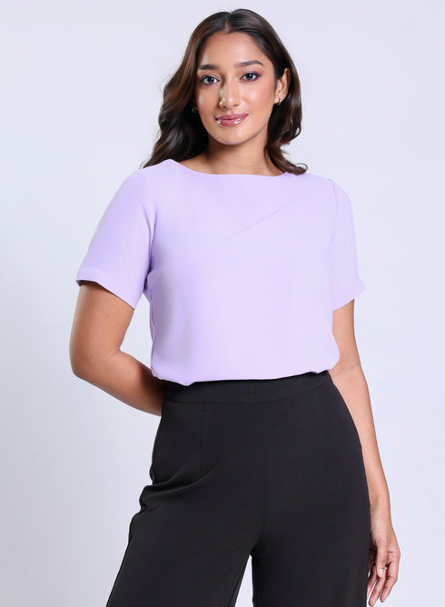 Short Sleeve Satin Chiffon Lavender Top