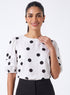 White Polka Dot Sleeve Pleated Top