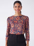 Back Detailed Long Sleeve Maroon Printed Top