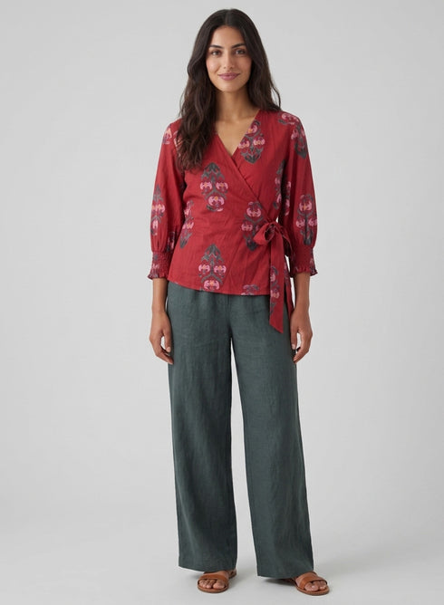 Side Tie Block Printed Peplum Top