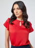 Petal Sleeve Solid Formal Red Top
