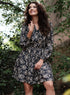 Printed Neck Tie Long Sleeve Dress