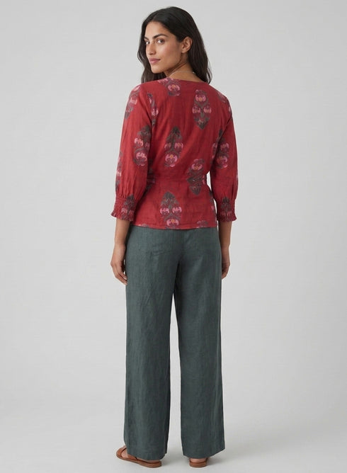 Side Tie Block Printed Peplum Top