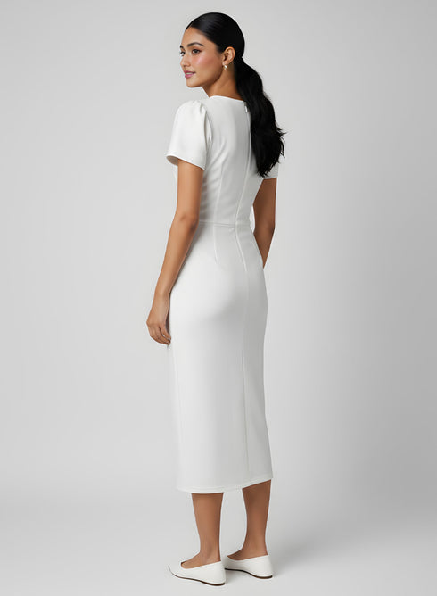 Off White Short Sleeve Bodycon Dress