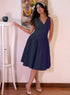 Navy Blue Open Lapel Cotton Dress
