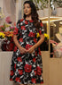 Black Red Short Sleeve Chiffon Dress