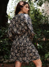 Printed Neck Tie Long Sleeve Dress