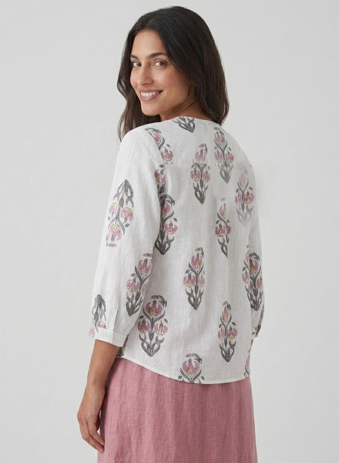 Round Neck Block Printed Shirt Top