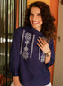 Navy Blue Cotton Neckline Embroidered Top