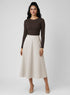 Beige Petite Ponte Stretch Midi Skirt