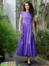 Side Gathered-Sleeve Extended Cotton Purple Dress