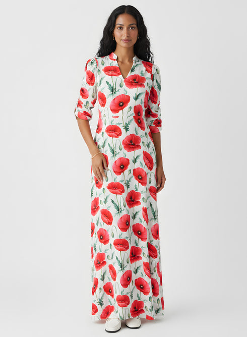Vneck Tulip Printed Chiffon Maxi Dress
