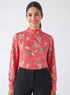 Printed Long Sleeve Peplum Chiffon Top