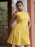 Lime Yellow Side Arched Gathered Cotton Dress