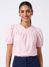 Pink Slight V Neck Cotton Top