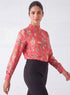 Printed Long Sleeve Peplum Chiffon Top