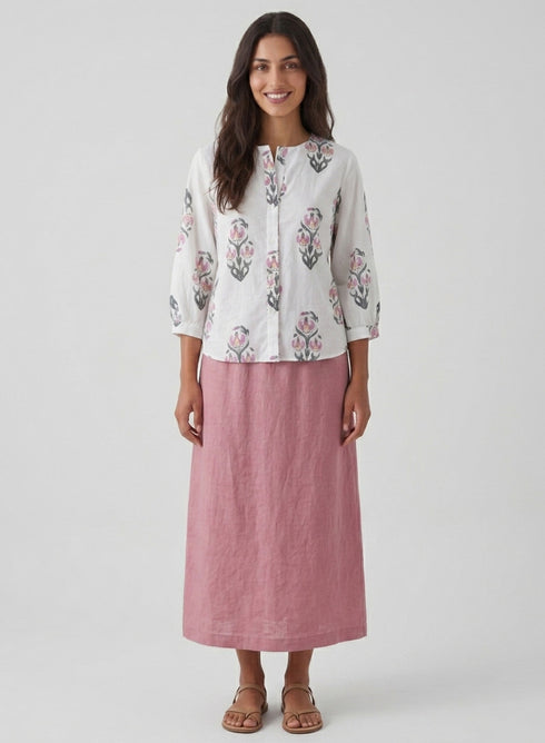 Round Neck Block Printed Shirt Top