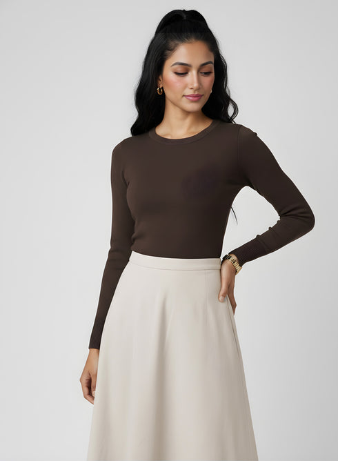 Beige Petite Ponte Stretch Midi Skirt