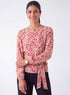 Waist Tie Long Sleeve Red Printed Top