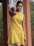 Lime Yellow Side Arched Gathered Cotton Dress