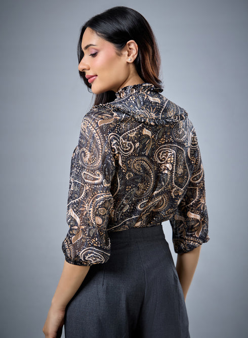 Round Paneled Printed Chiffon Top