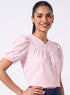Pink Slight V Neck Cotton Top