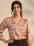 Printed Criss Cross Pleated Satin Top