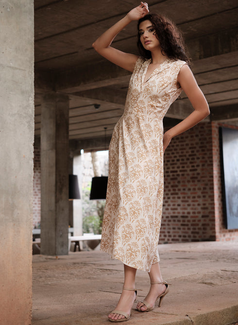 Printed Mock Button Extended Sleeve Dress