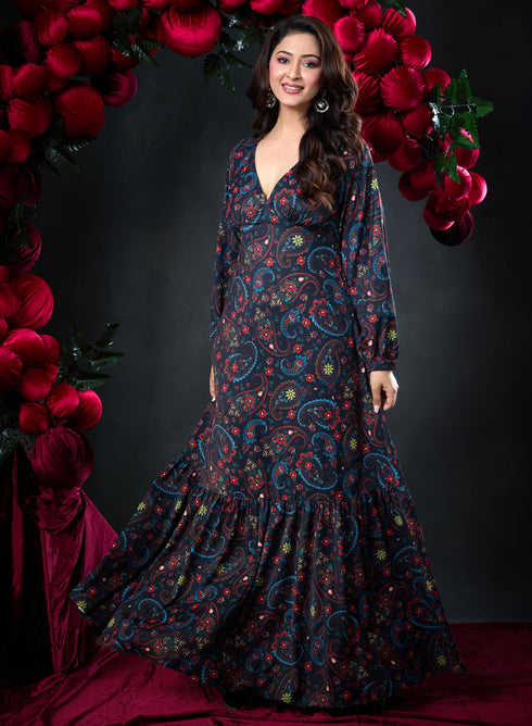 Deep V Neck Printed Short Dress