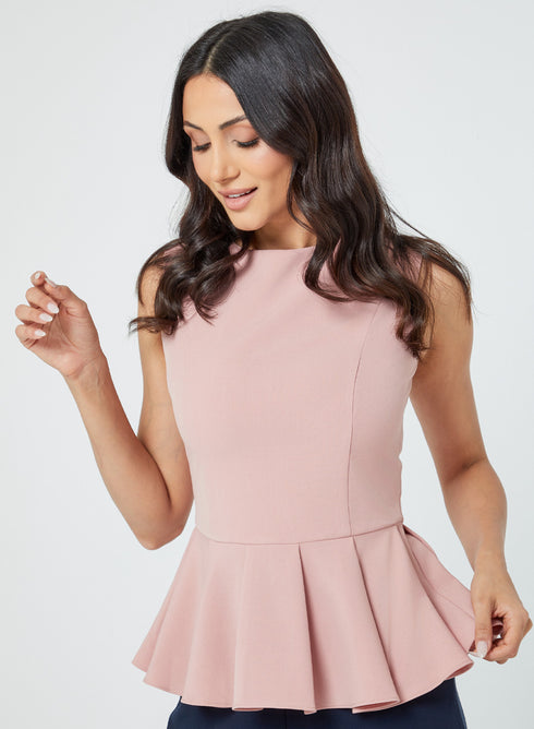 Sleeveless Peplum Pink Top