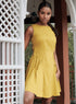Lime Yellow Side Arched Gathered Cotton Dress