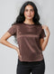 Brown Short Sleeve Satin Top