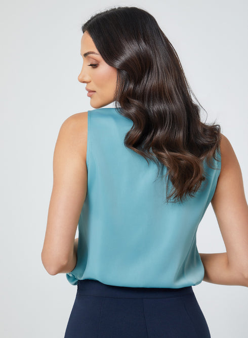 Satin Sleeveless Teal Blue Top