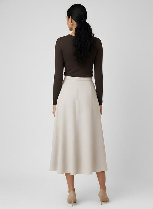 Beige Petite Ponte Stretch Midi Skirt