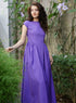 Side Gathered-Sleeve Extended Cotton Purple Dress