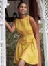 Lime Yellow Side Arched Gathered Cotton Dress