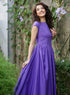 Side Gathered-Sleeve Extended Cotton Purple Dress