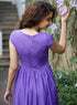 Side Gathered-Sleeve Extended Cotton Purple Dress